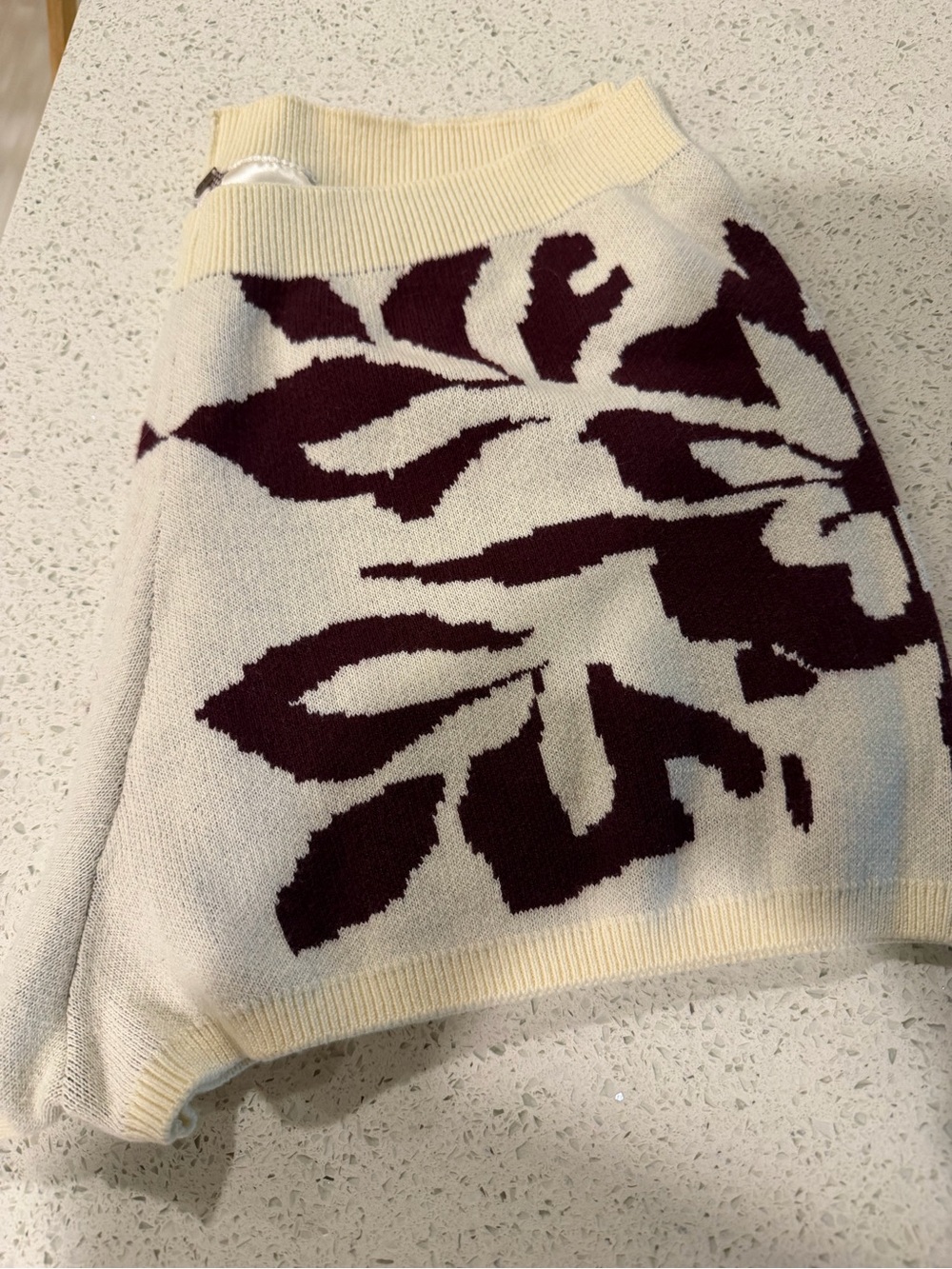 Cream and Burgundy Floral Knit Sweater shorts